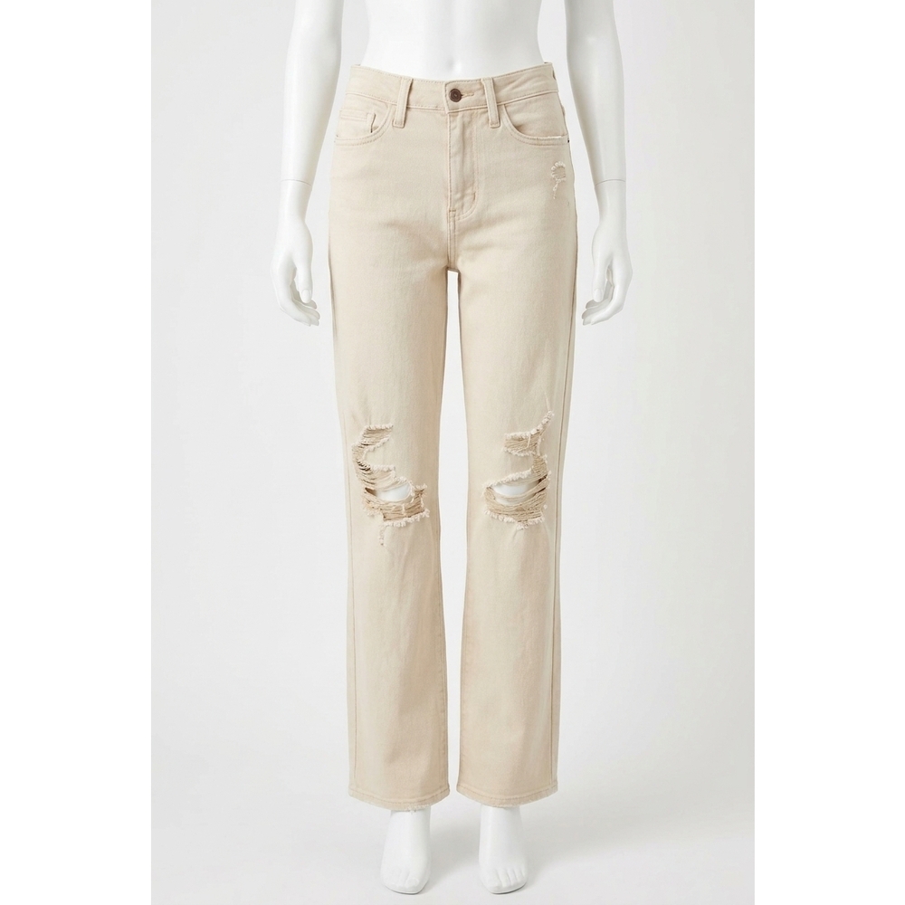 NEW JUDY BLUE high waist distressed flare jeans in bone